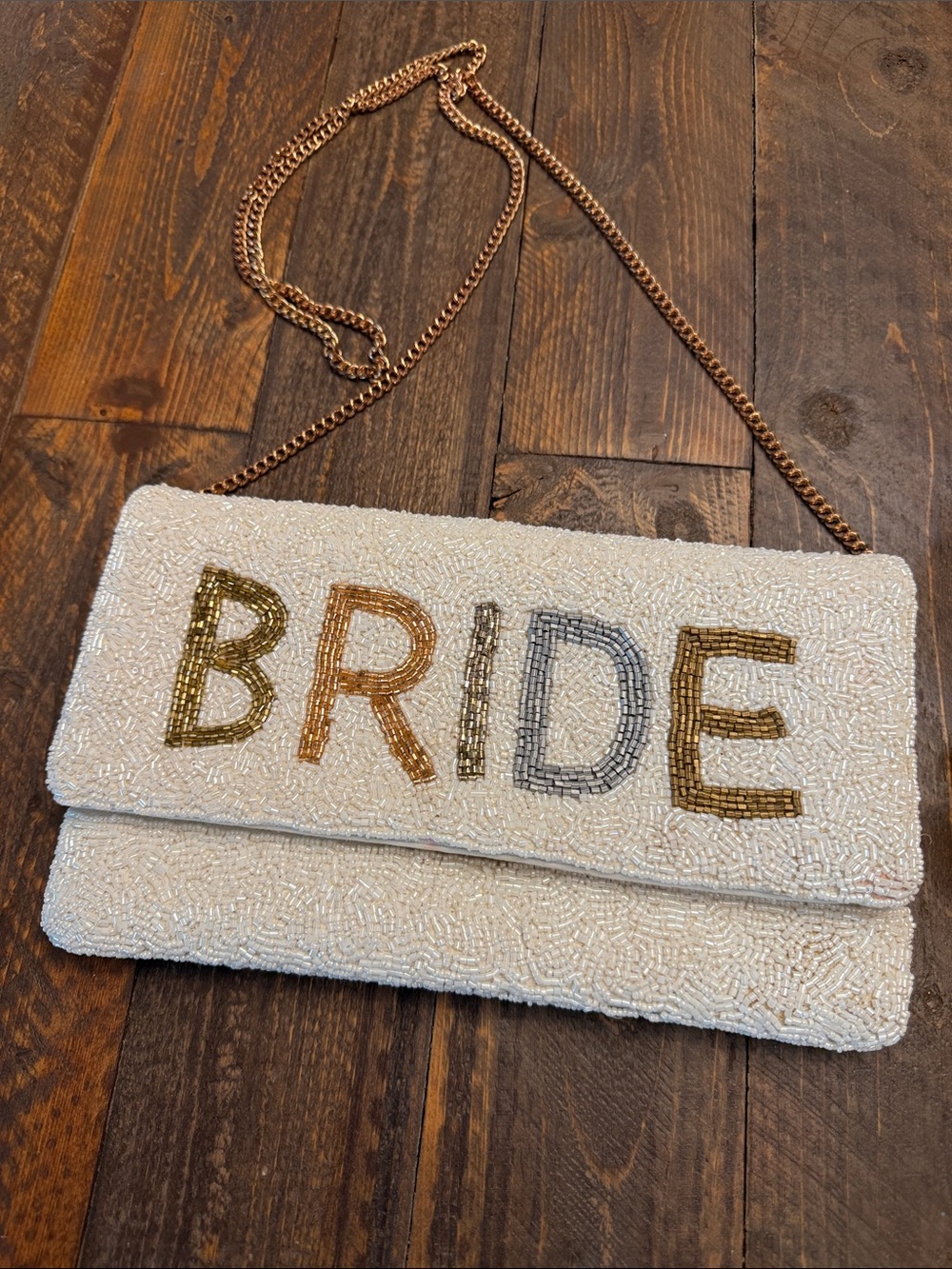 Shirdee Beaded Bride Clutch Crossbody Envelope Bag White Gold Glass Bead India - Picture 3 of 13